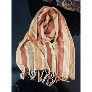 Echo Pale Paisley Orange Green‎ Red Striped Fringed Fall Rayon Wrap Scarf